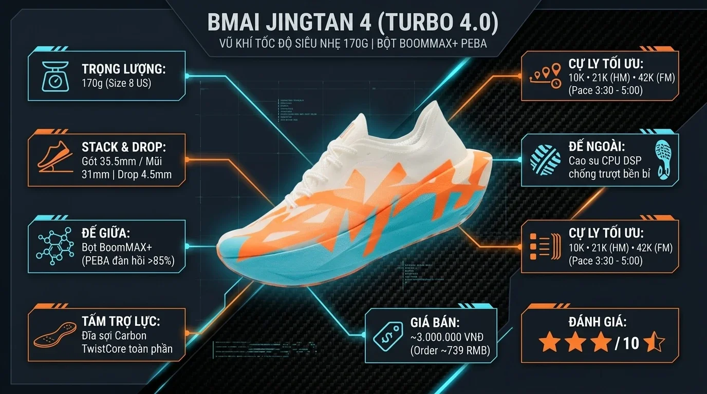 Thông số kỹ thuật thực chiến Review BMAI JingTan 4 (Turbo 4.0): Vũ Khí Tốc Độ Siêu Nhẹ 170g, Bọt BoomMAX+ Cực Bốc